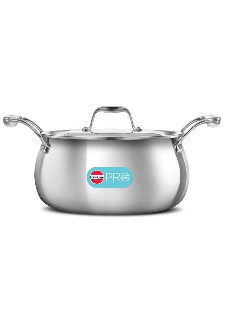 Hawkins Triply Stainless Steel Pro Handi Cooking Pot | 4 L | 4.2 Qt | Induction Compatible | With Lid - Indya