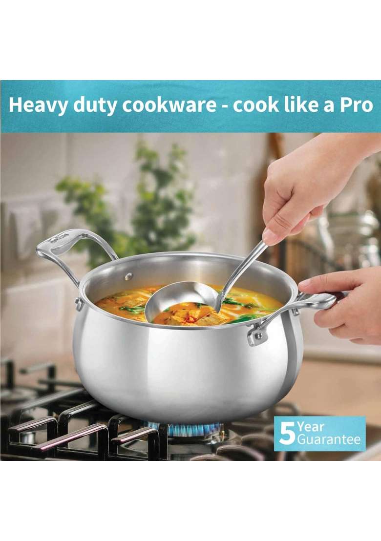 Hawkins Triply Stainless Steel Pro Handi Cooking Pot | 4 L | 4.2 Qt | Induction Compatible | With Lid - Indya