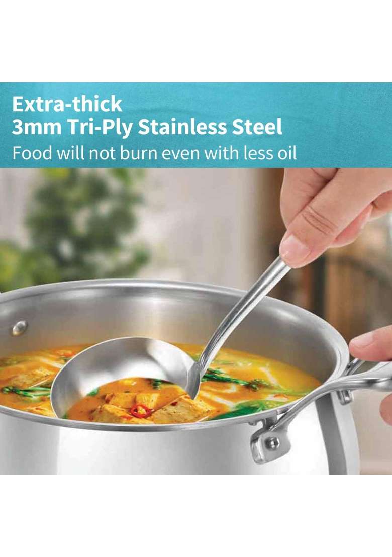 Hawkins Triply Stainless Steel Pro Handi Cooking Pot | 4 L | 4.2 Qt | Induction Compatible | With Lid - Indya
