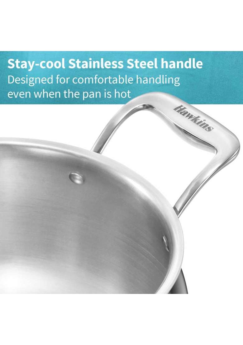 Hawkins Triply Stainless Steel Pro Handi Cooking Pot | 4 L | 4.2 Qt | Induction Compatible | With Lid - Indya