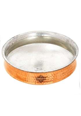 INDIAN ART VILLA Pure Copper Lagan Handi Cooking Pot with Tin Lining | 3 L | 3.2 Qt | 10 Inch | Hammered Finish