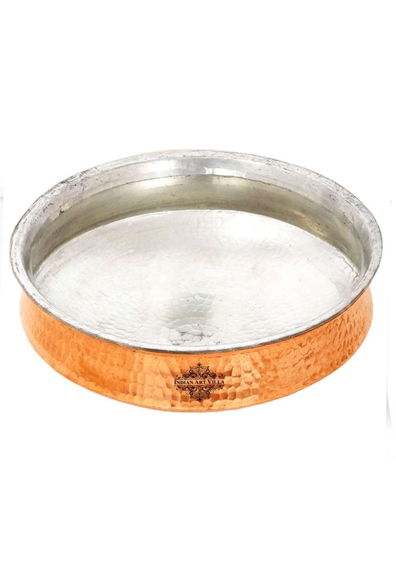 INDIAN ART VILLA Pure Copper Lagan Handi Cooking Pot with Tin Lining | 3 L | 3.2 Qt | 10 Inch | Hammered Finish - Indya