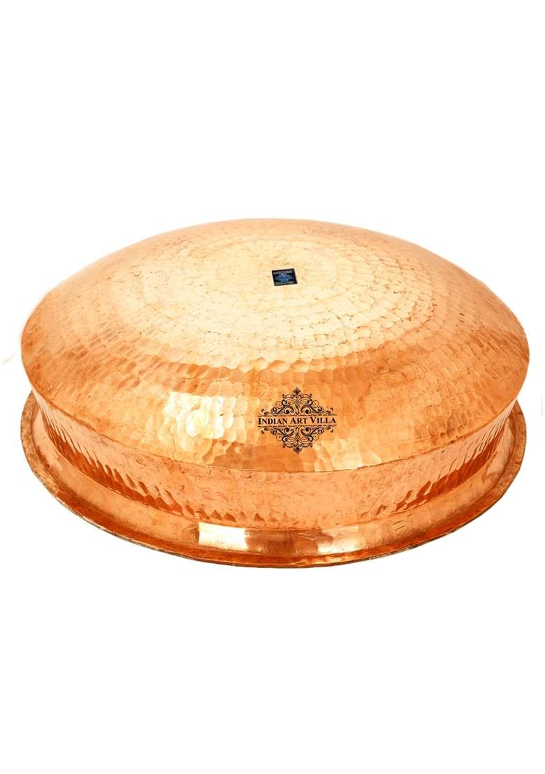 INDIAN ART VILLA Pure Copper Lagan Handi Cooking Pot with Tin Lining | 3 L | 3.2 Qt | 10 Inch | Hammered Finish - Indya