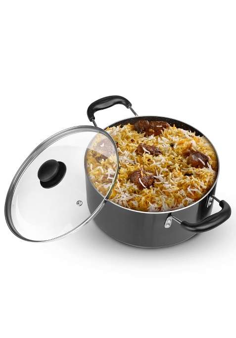 AGARO Elegant Non Stick Biryani Pot with Glass Lid | 5.5 L | 5.8 Qt | 26 cm | 10.2 Inch | Induction Compatible