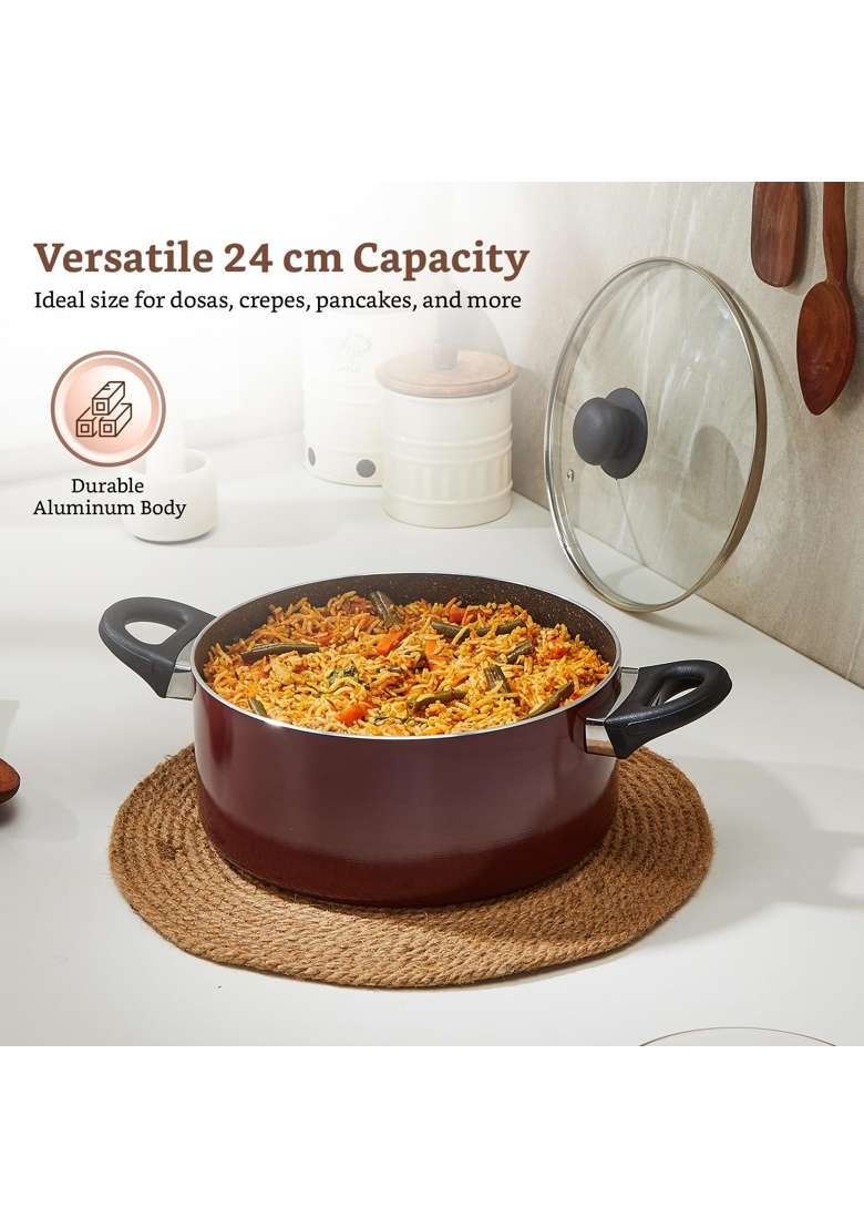 Solimo Amazon Brand Solimo Granite Non-Stick Casserole with Glass Lid | 24 cm | 9.4 Inch | Induction Compatible | PFOA Free - Indya