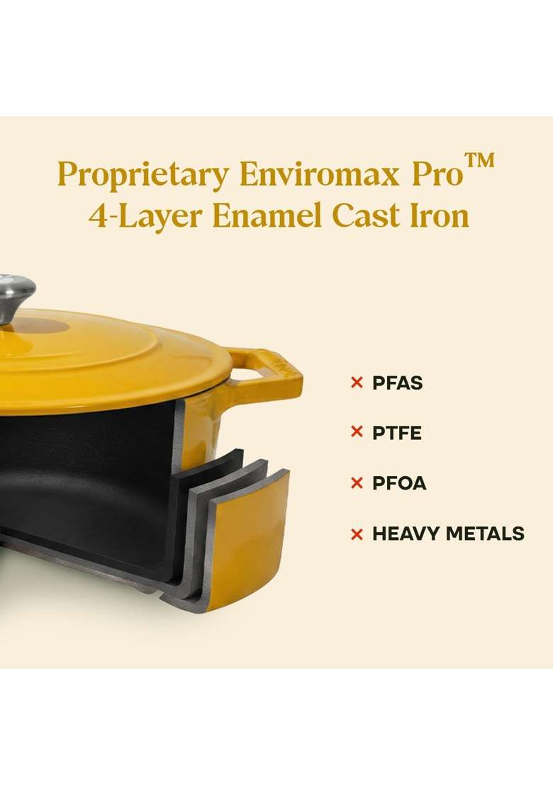 CUMIN CO. Enamel Cast Iron Dutch Oven | 1.2 L | 1.3 Qt | 16 cm | 6.3 Inch | Induction Compatible | Heavy Bottom | Non-Toxic | Non-Stick - Indya