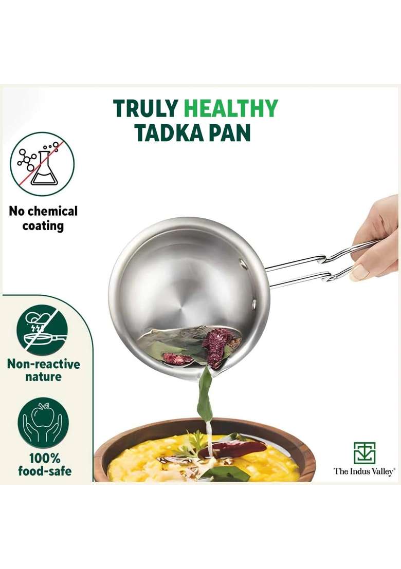 The Indus Valley Triply Stainless Steel Tadka Pan | 0.3 L | 0.3 Qt | 12 cm | 4.7 Inch | Induction Compatible | Non-Toxic | Non-Stick - Indya