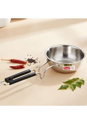 Parage Triply Stainless Steel Tadka Pan with Heat Resistant Handle | 500 ml | 16.9 fl oz | 13 cm | 5.1 Inch