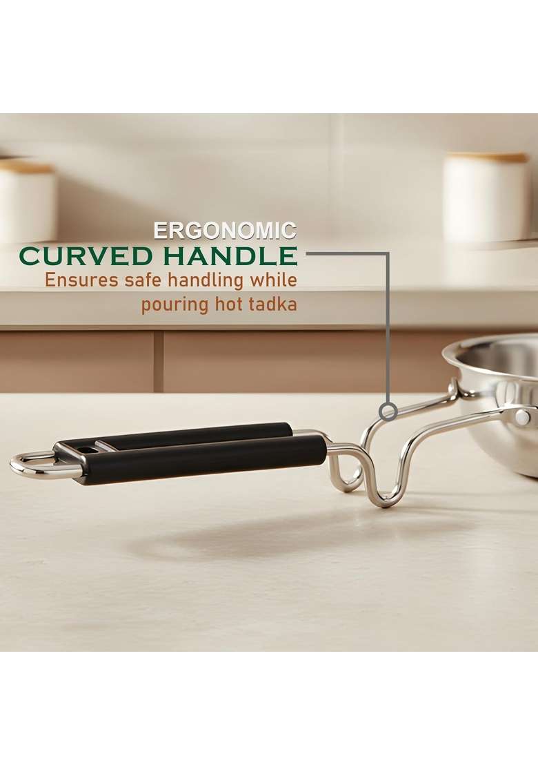 Parage Triply Stainless Steel Tadka Pan with Heat Resistant Handle | 500 ml | 16.9 fl oz | 13 cm | 5.1 Inch - Indya