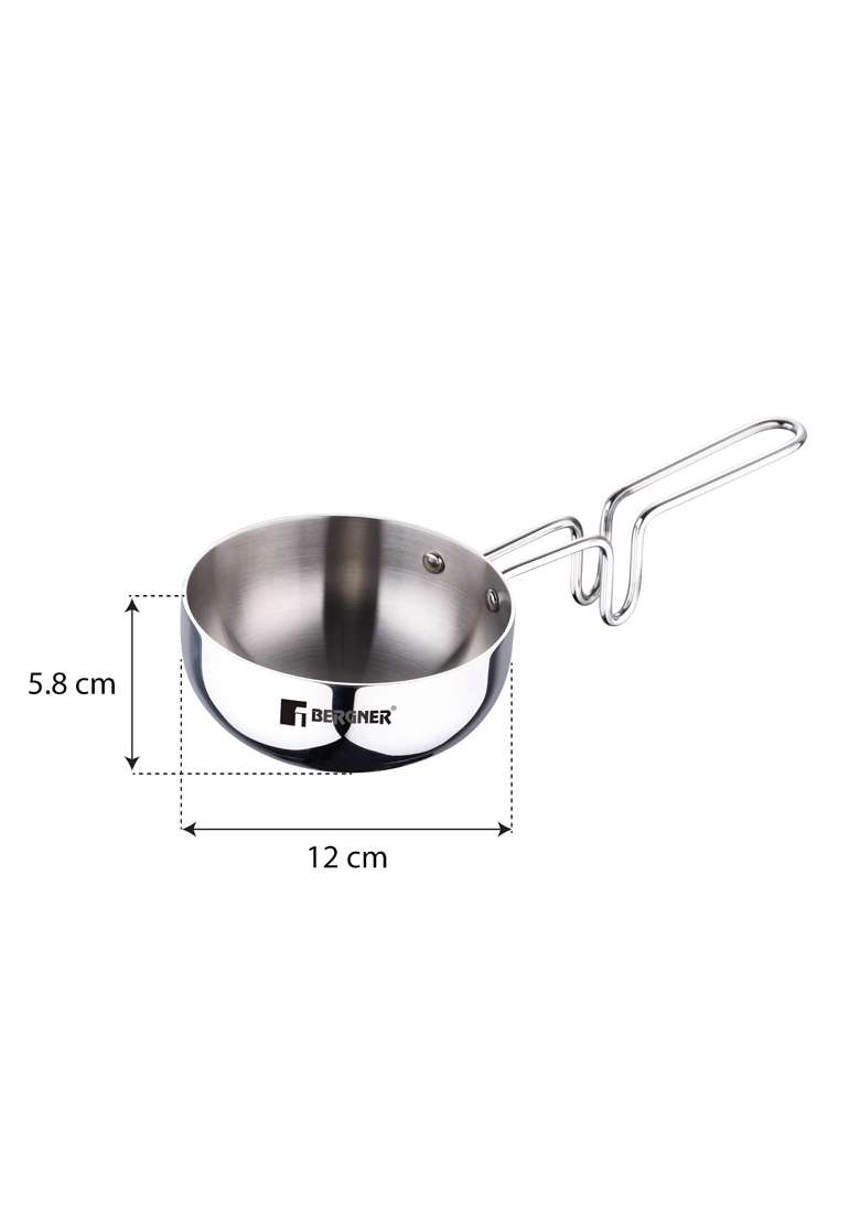 BERGNER Argent Triply Tadka Pan | 500 ml | 16.9 fl oz | 12 cm | 4.7 Inch | Induction Compatible - Indya