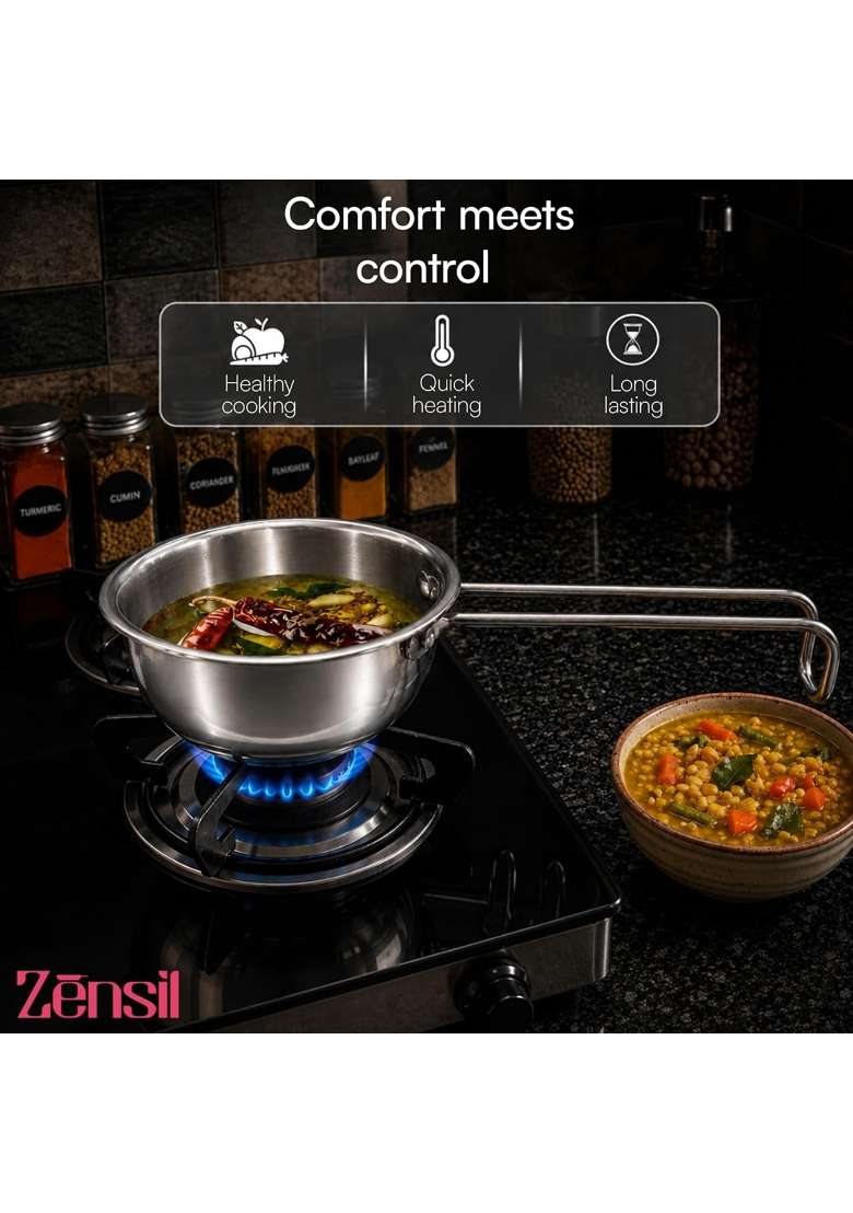 ZENSIL Lumora Triply Stainless Steel Tadka Pan | 0.35 L | 0.4 Qt | 10 cm | 3.9 Inch | Induction Compatible - Indya