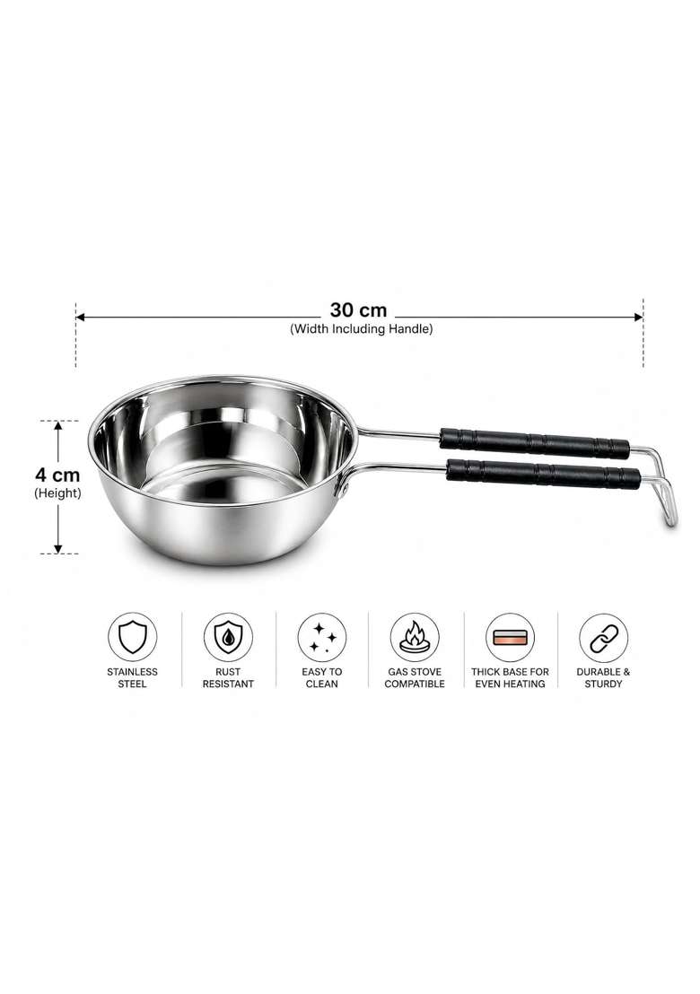 SHIV HOME WORLD Stainless Steel Tadka Pan | 30 cm | 11.8 Inch - Indya