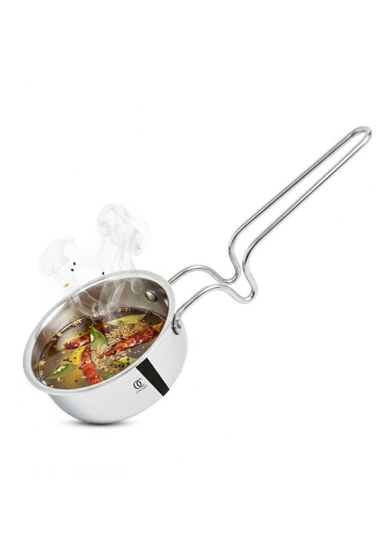 Omichef Triply Stainless Steel Tadka Pan Large | 300 ml | 10.1 fl oz | 11 cm | 4.3 Inch | Induction Compatible | Non-Toxic - Indya