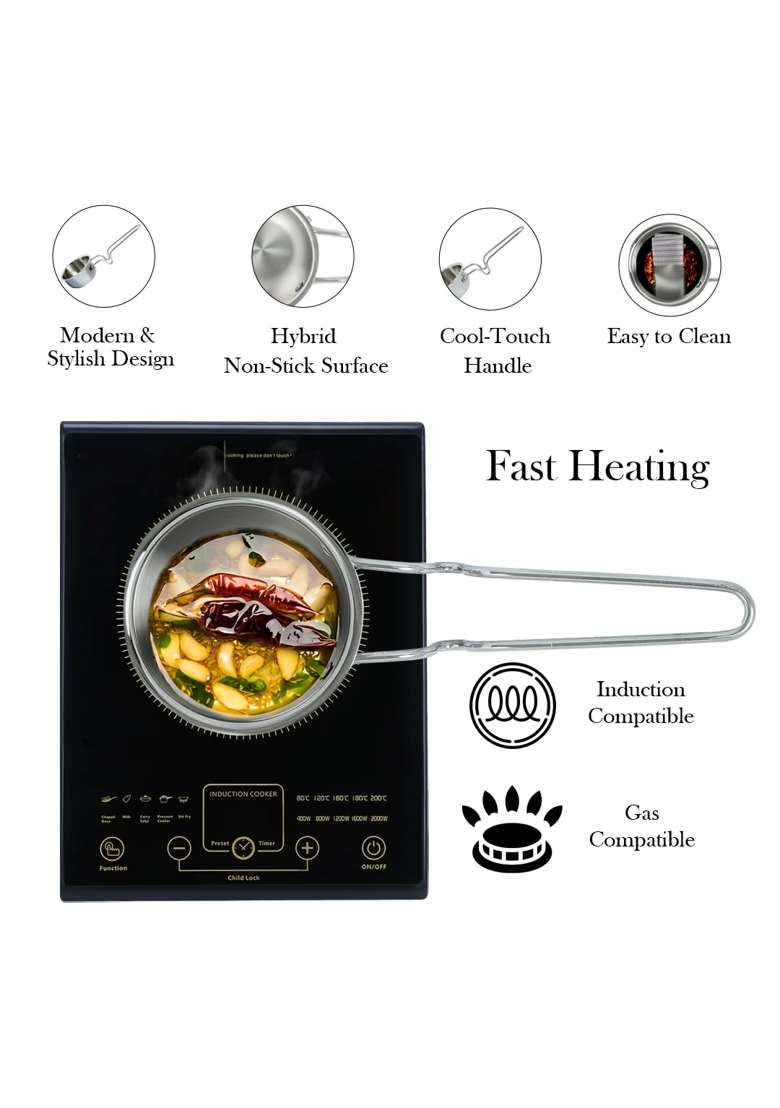 Omichef Triply Stainless Steel Tadka Pan Large | 300 ml | 10.1 fl oz | 11 cm | 4.3 Inch | Induction Compatible | Non-Toxic - Indya