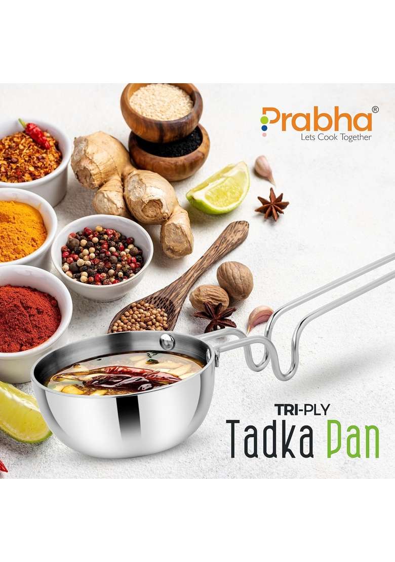 Prabha Tadka Pan Stainless Steel Tadka Pan | 250 ml | 8.5 fl oz | 11 cm | 4.3 Inch | Induction Compatible - Indya