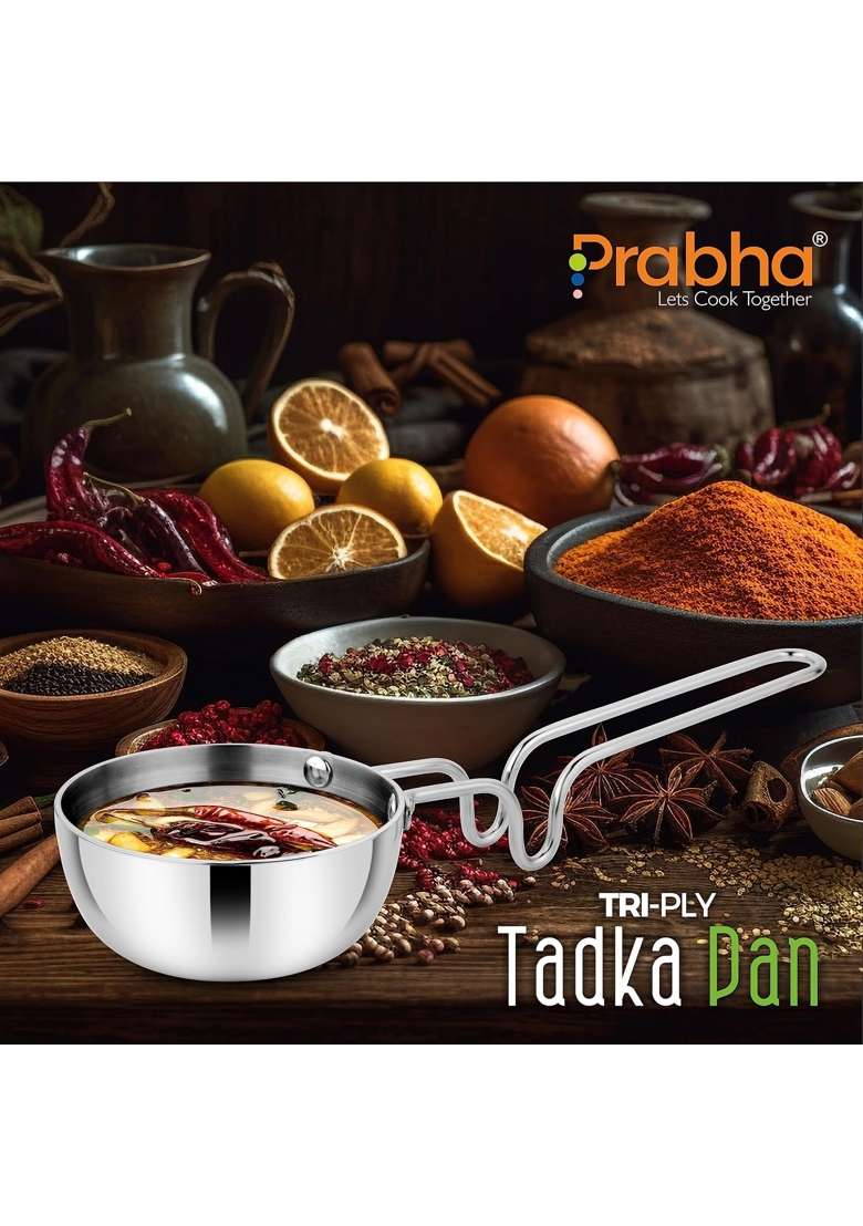 Prabha Tadka Pan Stainless Steel Tadka Pan | 250 ml | 8.5 fl oz | 11 cm | 4.3 Inch | Induction Compatible - Indya