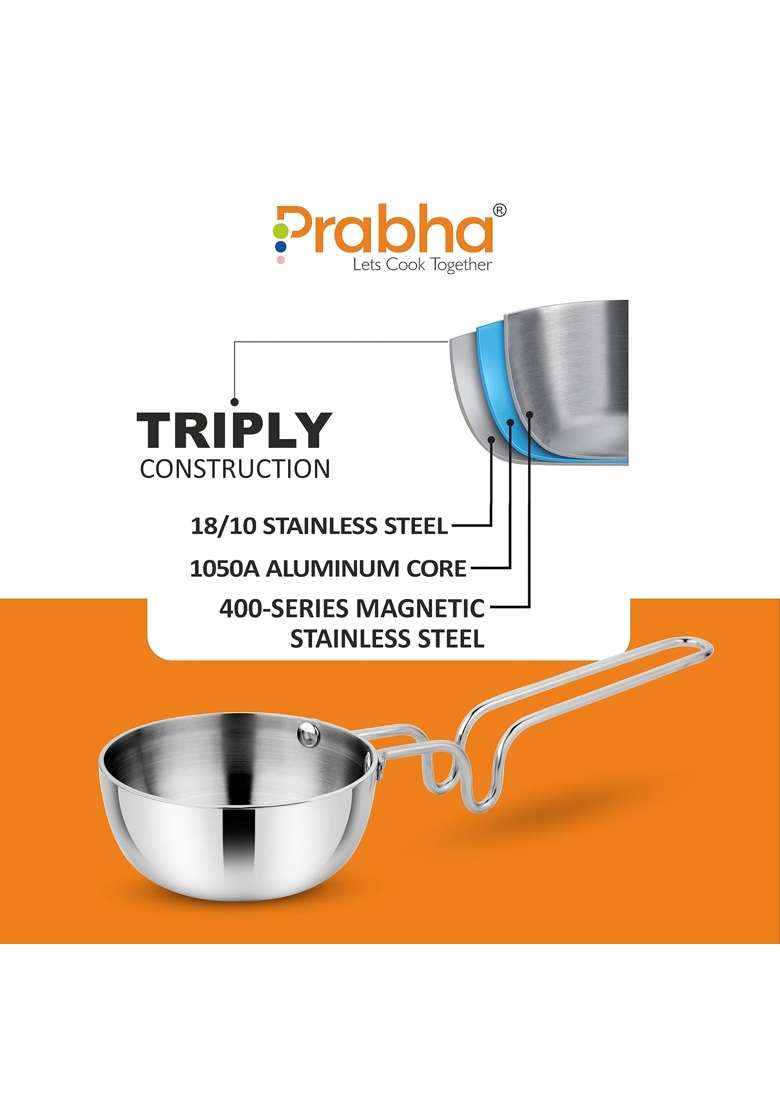 Prabha Tadka Pan Stainless Steel Tadka Pan | 250 ml | 8.5 fl oz | 11 cm | 4.3 Inch | Induction Compatible - Indya