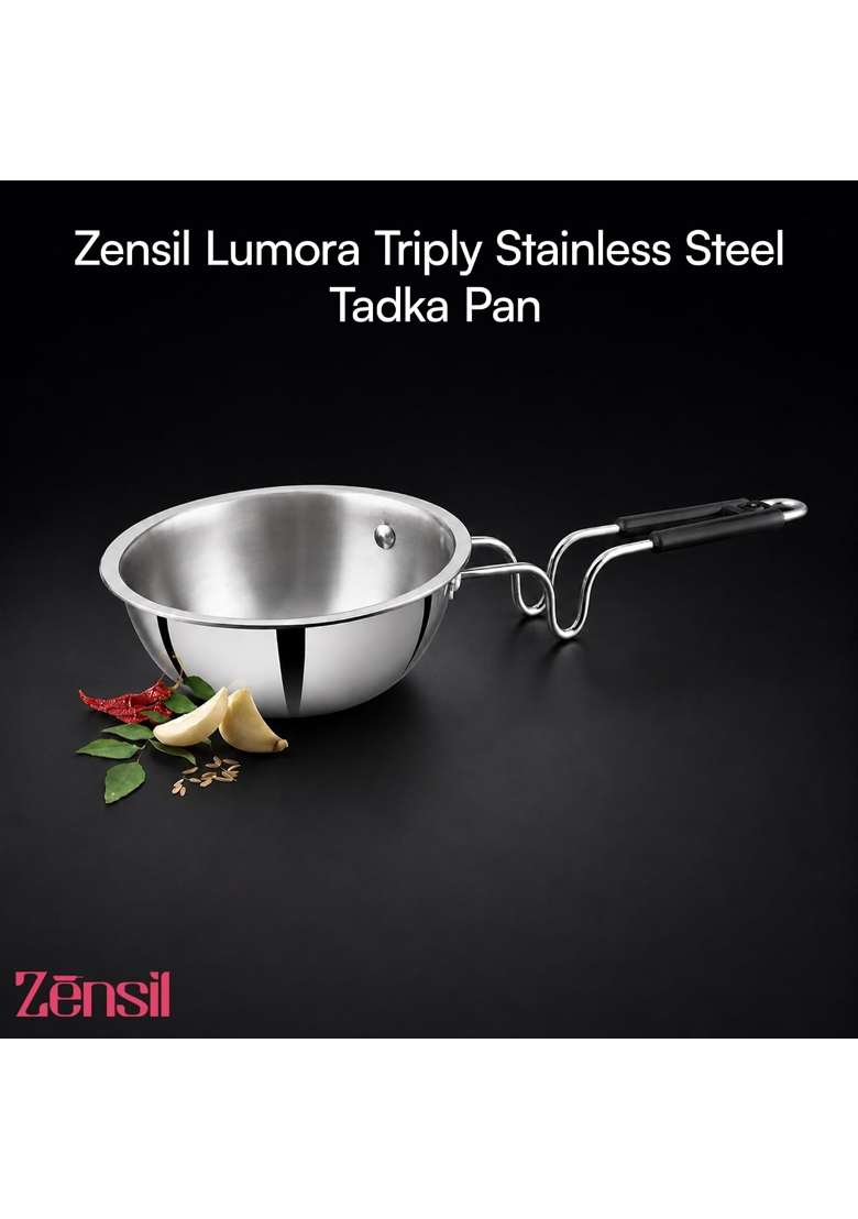 ZENSIL Lumora Triply Stainless Steel Tadka Pan | 0.35 L | 0.4 Qt | 10 cm | 3.9 Inch | Induction Compatible | Heavy Bottom - Indya