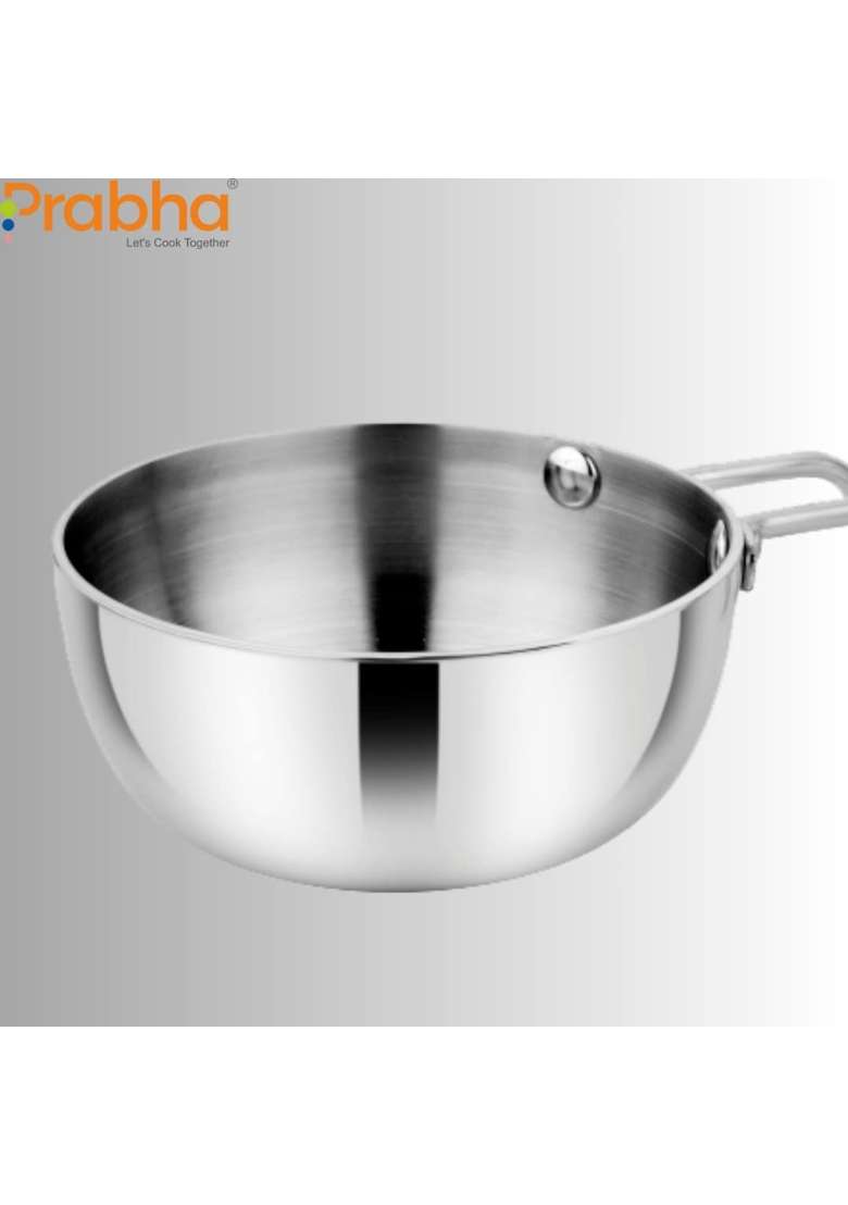Prabha Tadka Pan Stainless Steel Tadka Pan Capacity | 200 ml | 6.8 fl oz | 10 cm | 3.9 Inch | Induction Compatible | Tri-Ply - Indya