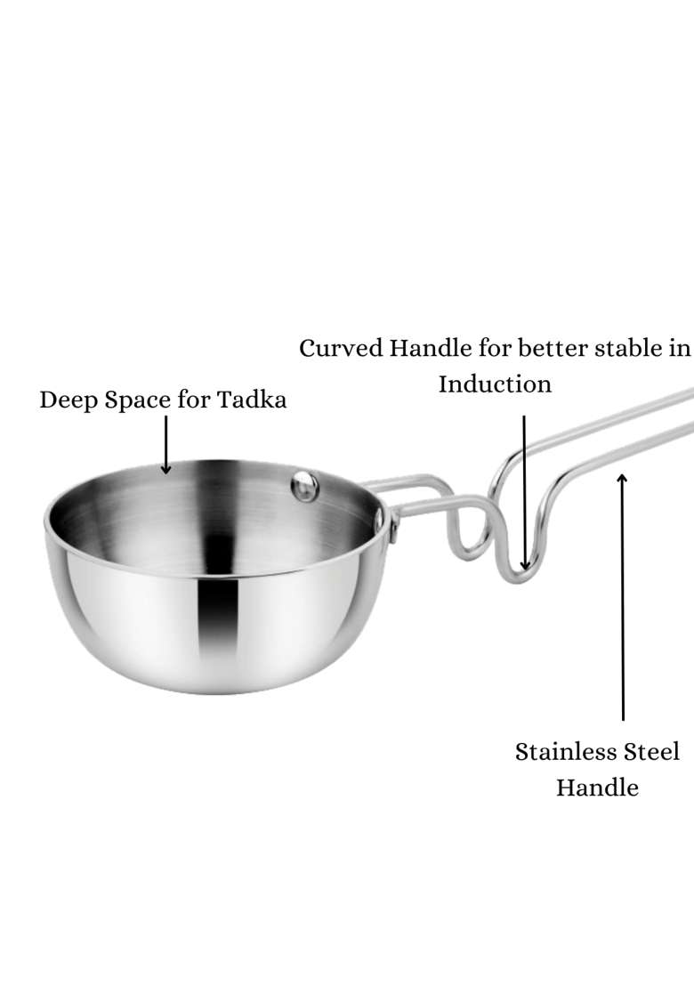 Prabha Tadka Pan Stainless Steel Tadka Pan Capacity | 200 ml | 6.8 fl oz | 10 cm | 3.9 Inch | Induction Compatible | Tri-Ply - Indya