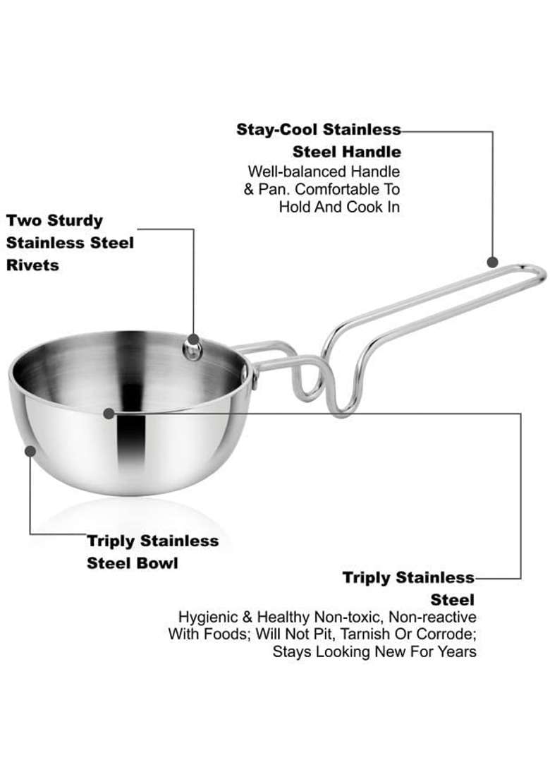 Prabha Tadka Pan Stainless Steel Tadka Pan Capacity | 200 ml | 6.8 fl oz | 10 cm | 3.9 Inch | Induction Compatible | Tri-Ply - Indya