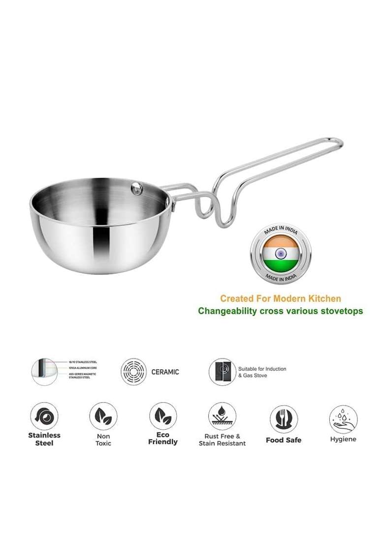 Karmbhumi Stainless Steel Tadka Pan | 500 ml | 16.9 fl oz | 14 cm | 5.5 Inch - Indya