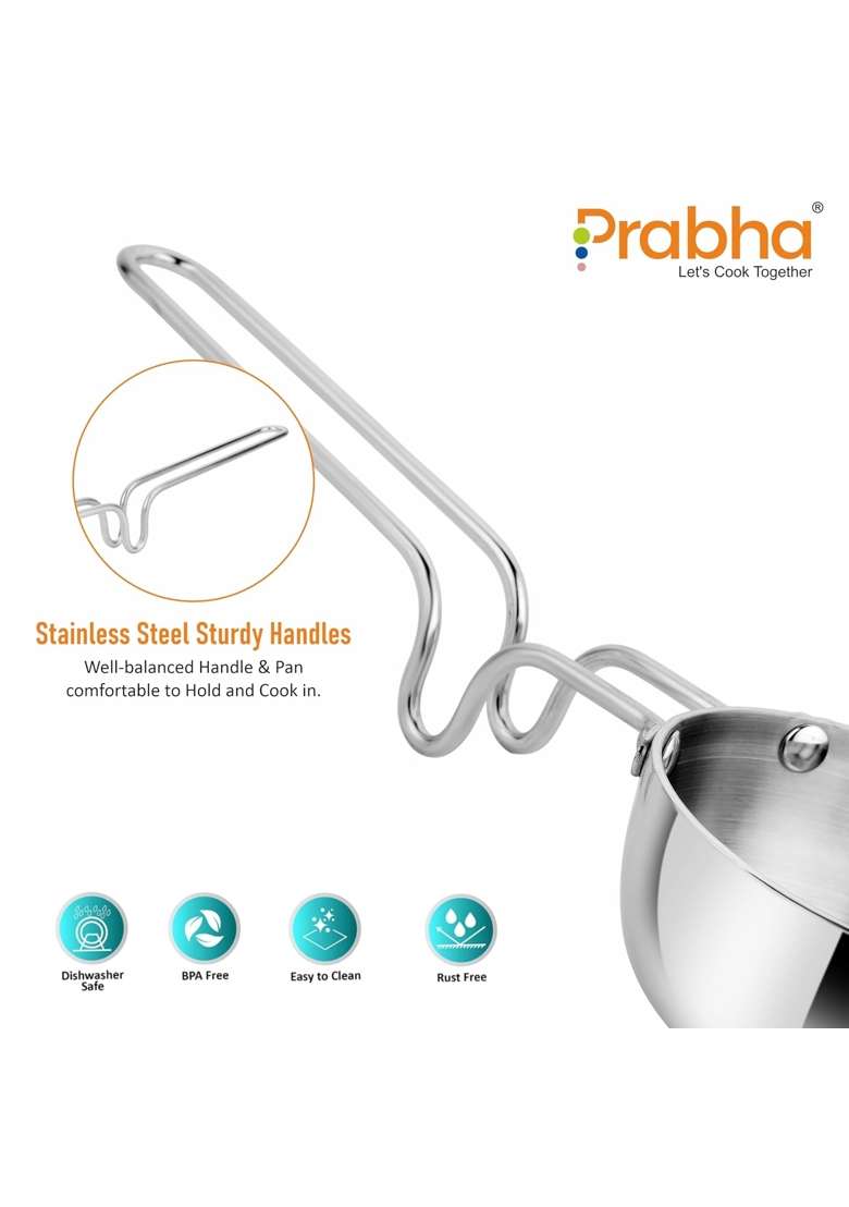 Prabha Tadka Pan Stainless Steel Tadka Pan Capacity | 250 ml | 8.5 fl oz | 11 cm | 4.3 Inch | Induction Compatible - Indya