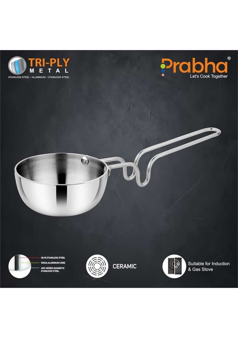 Prabha Tadka Pan Stainless Steel Tadka Pan Capacity | 250 ml | 8.5 fl oz | 11 cm | 4.3 Inch | Induction Compatible - Indya