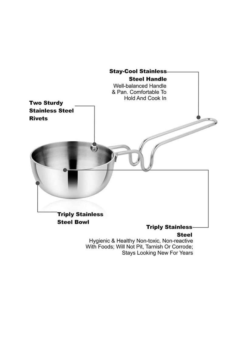Karmbhumi Stainless Steel Tadka Pan Compatible with Gas | 500 ml | 16.9 fl oz | 14 cm | 5.5 Inch - Indya