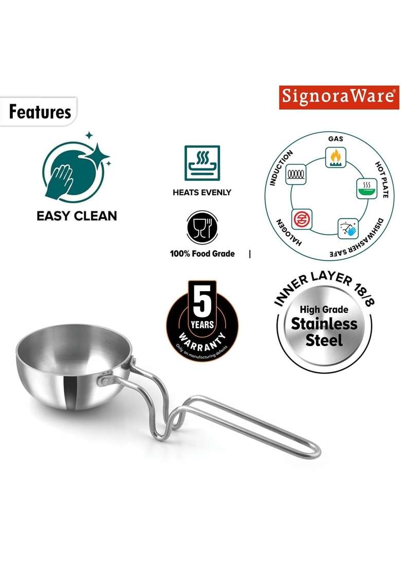 SIGNORA WARE SignoraWare Artista Tri-Ply Cookware Tadkapan | 300 ml | 10.1 fl oz | 9.5 cm | 3.7 Inch | Induction Compatible - Indya