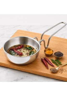 SOLARA Triply Stainless Steel Tadka Pan | 12 cm | 4.7 Inch | Induction Compatible | Heavy Bottom | Food Safe