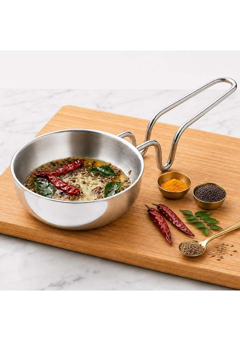 SOLARA Triply Stainless Steel Tadka Pan | 12 cm | 4.7 Inch | Induction Compatible | Heavy Bottom | Food Safe - Indya