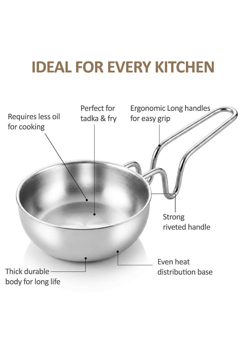 SOLARA Triply Stainless Steel Tadka Pan | 12 cm | 4.7 Inch | Induction Compatible | Heavy Bottom | Food Safe - Indya