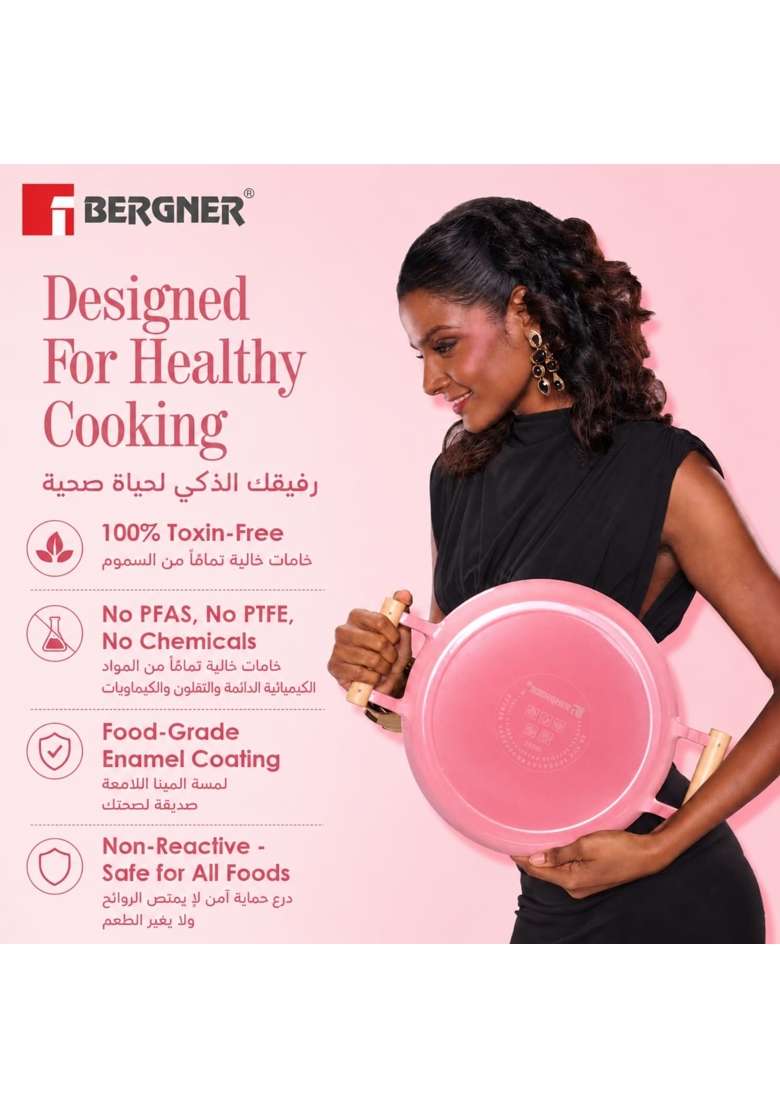 BERGNER Excalibur Lightweight Cast Iron Tadka Pan with Lid | 12 cm | 4.7 Inch | Induction Compatible | Non-Stick - Indya