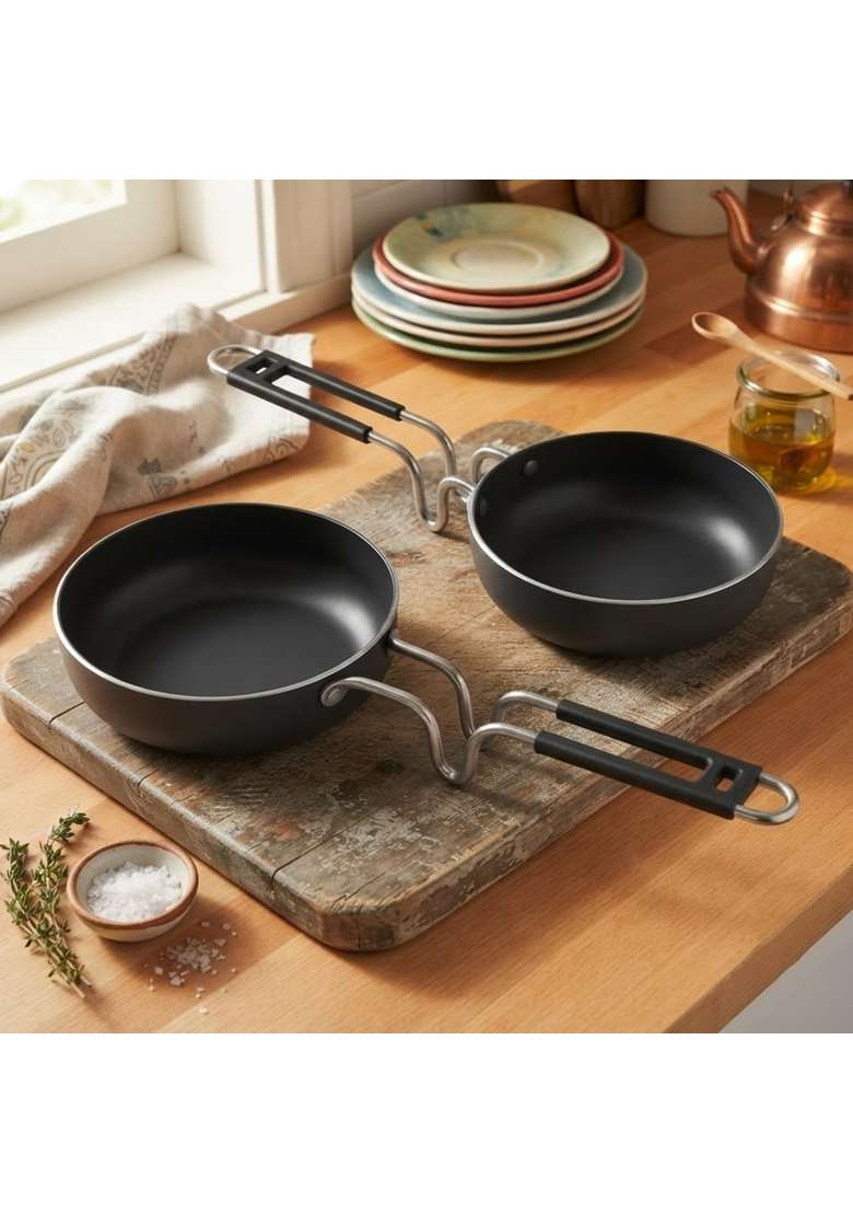 DOZY Iron Tadka Pan | 2-Piece Set | Pre-Seasoned - Indya