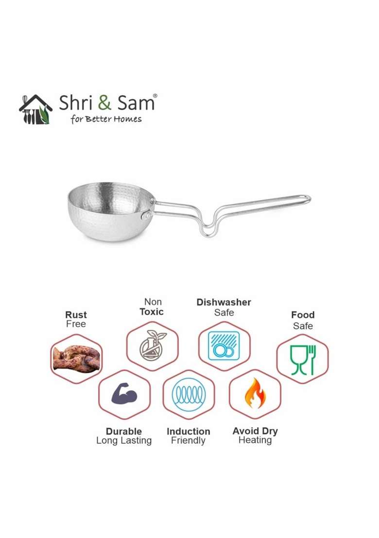 Shri and Sam Stainless Steel Heavy Weight Hammered Tadka Pan | 14 cm | 5.5 Inch - Indya