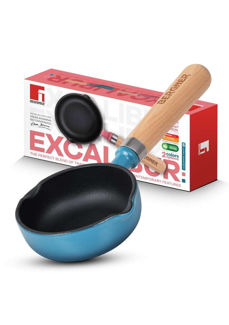 BERGNER Excalibur Lightweight Cast Iron Tadka Pan | 200 ml | 6.8 fl oz | 12 cm | 4.7 Inch | Induction Compatible | Non-Stick - Indya