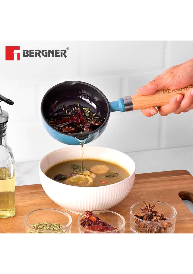 BERGNER Excalibur Lightweight Cast Iron Tadka Pan | 200 ml | 6.8 fl oz | 12 cm | 4.7 Inch | Induction Compatible | Non-Stick - Indya