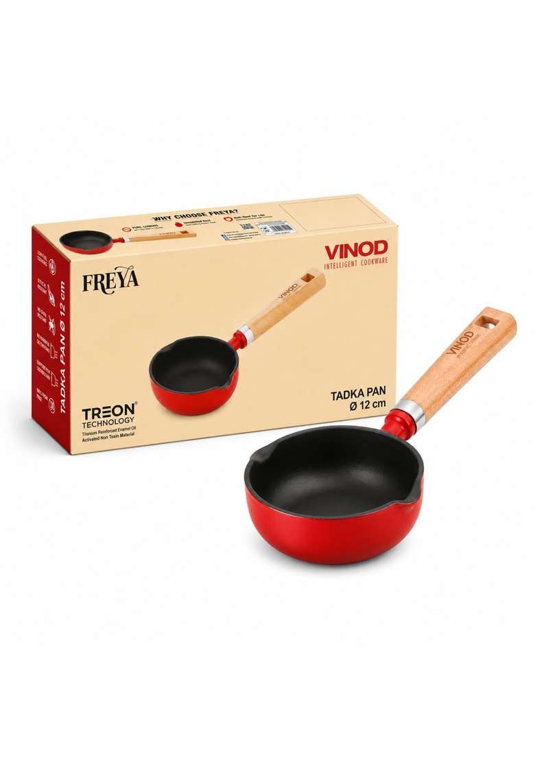 Vinod Freya Enameled Cast Iron Tadka Pan | 12 cm | 4.7 Inch | Induction Compatible | Non-Toxic - Indya