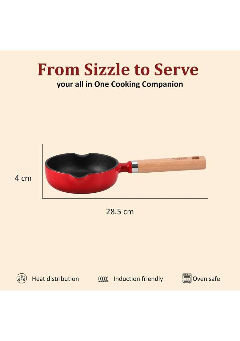 Vinod Freya Enameled Cast Iron Tadka Pan | 12 cm | 4.7 Inch | Induction Compatible | Non-Toxic - Indya