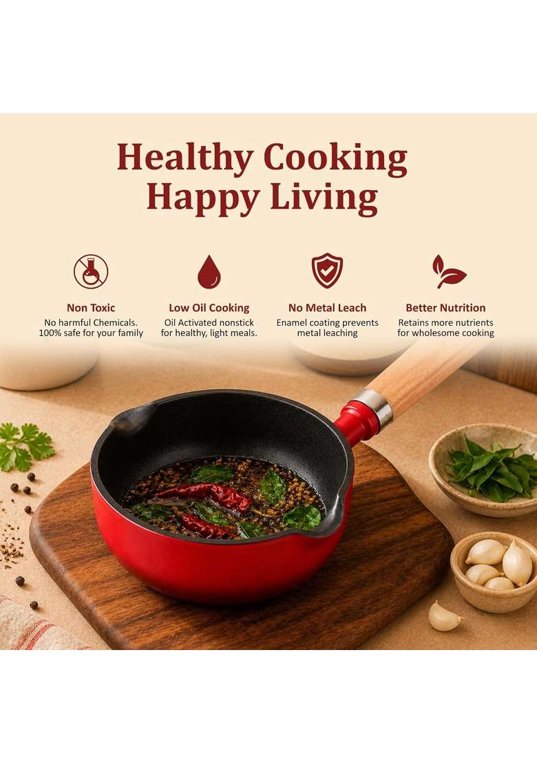Vinod Freya Enameled Cast Iron Tadka Pan | 12 cm | 4.7 Inch | Induction Compatible | Non-Toxic - Indya