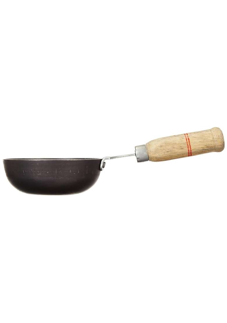 Nutlase Iron Original Loha Lokhand Iron Tadka Pan Fry Pan with Wooden Handle for Kitchen | 12.6 cm | 5 Inch - Indya