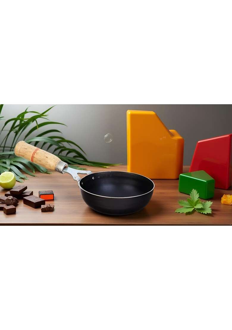 Nutlase Iron Original Loha Lokhand Iron Tadka Pan Fry Pan with Wooden Handle for Kitchen | 12.6 cm | 5 Inch - Indya