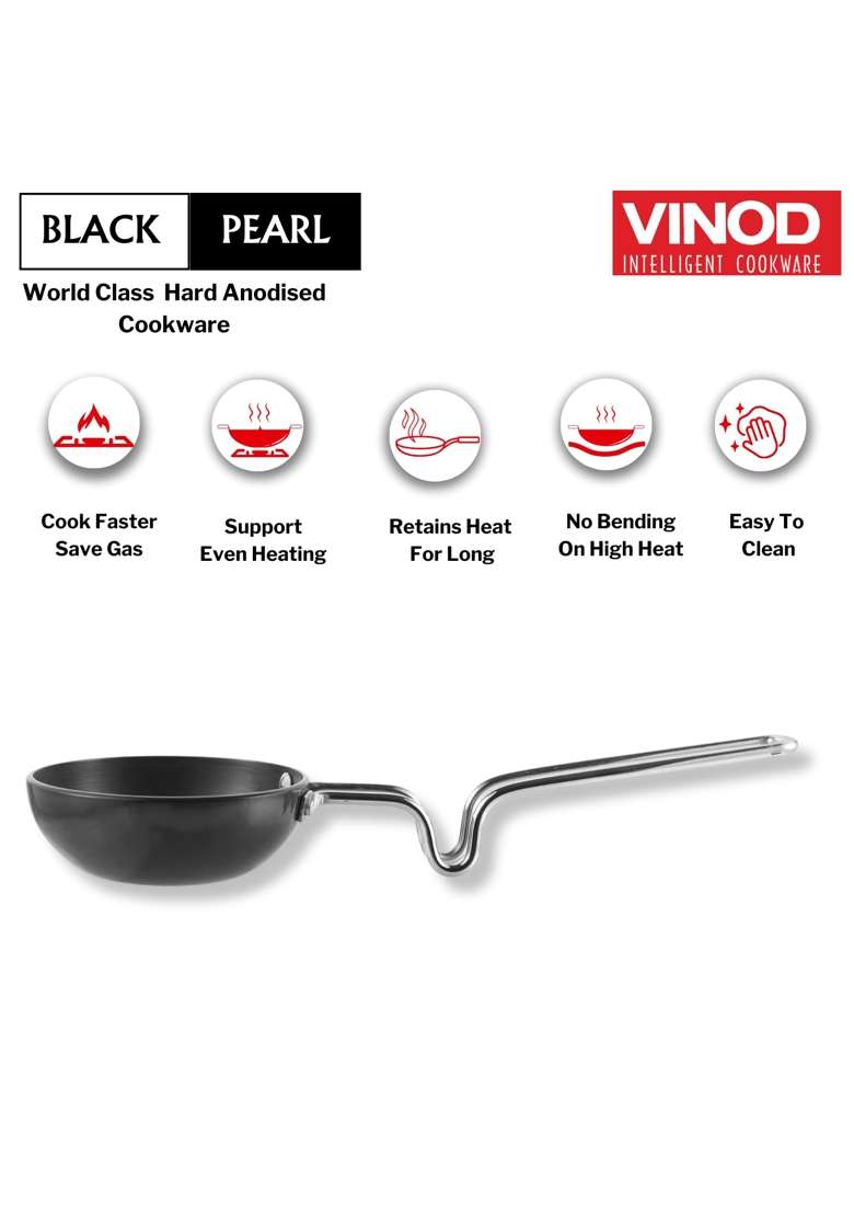 Vinod Black Pearl Hard Anodised Tadka Pan | 300 ml | 10.1 fl oz | 11.8 cm | 4.6 Inch - Indya
