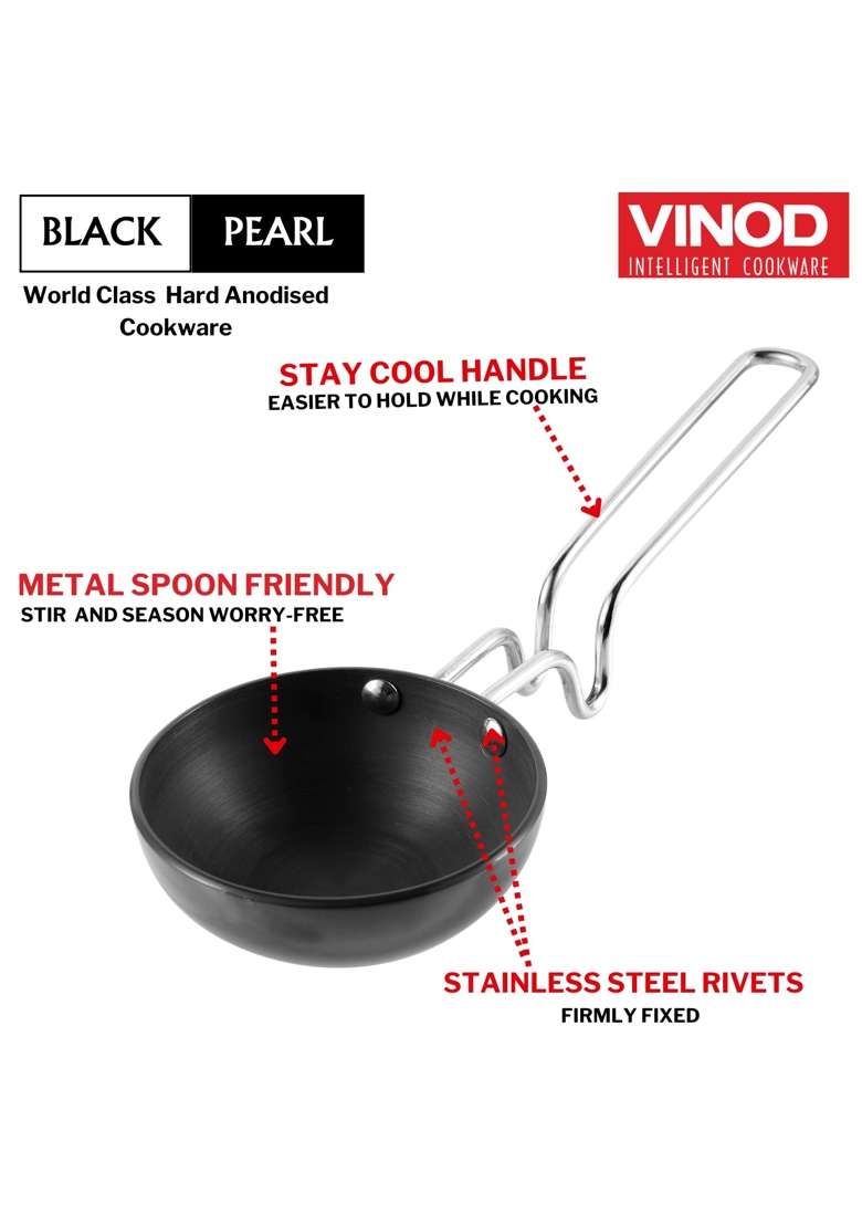 Vinod Black Pearl Hard Anodised Tadka Pan | 300 ml | 10.1 fl oz | 11.8 cm | 4.6 Inch - Indya