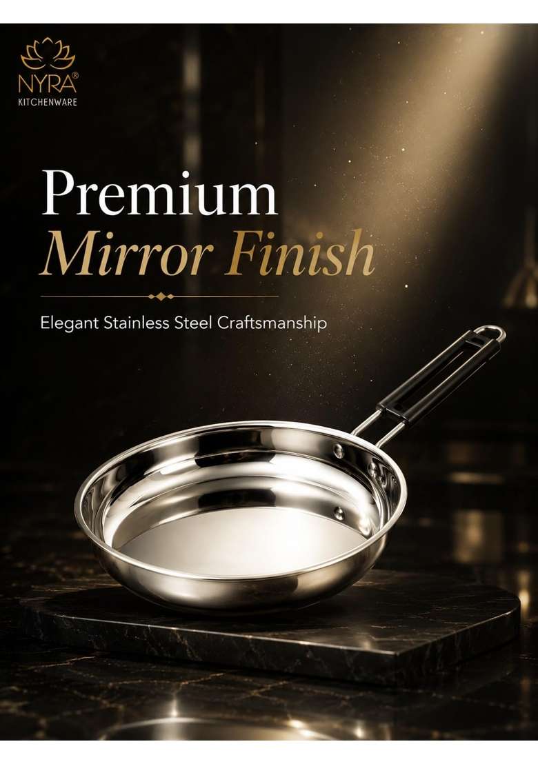 NYRA Stainless Steel Fry Pan with Riveted PVC Handle | 500 ml | 16.9 fl oz | Food Safe - Indya
