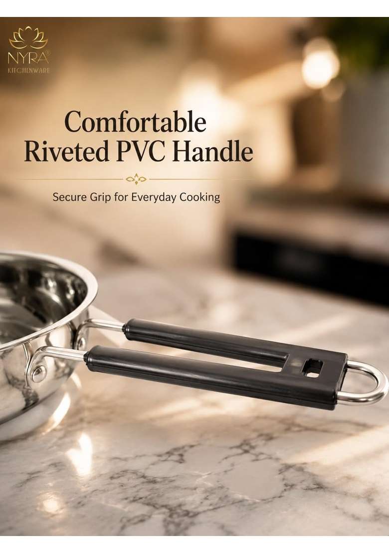NYRA Stainless Steel Fry Pan with Riveted PVC Handle | 500 ml | 16.9 fl oz | Food Safe - Indya