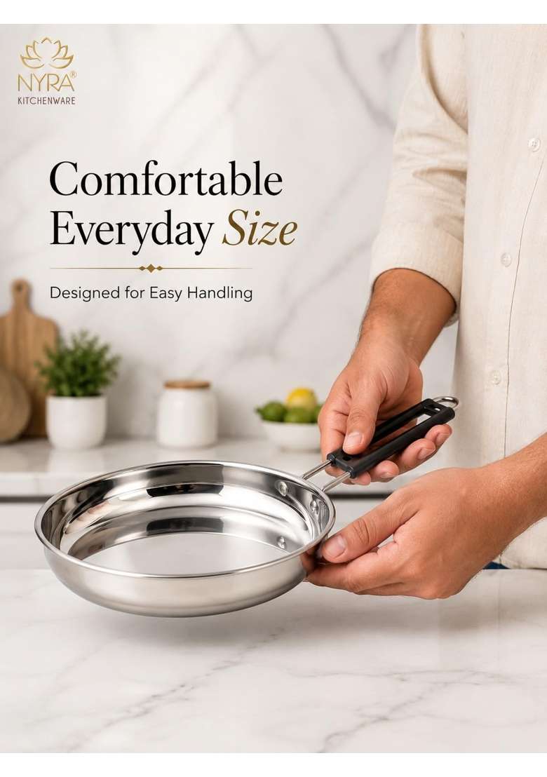 NYRA Stainless Steel Fry Pan with Riveted PVC Handle | 500 ml | 16.9 fl oz | Food Safe - Indya