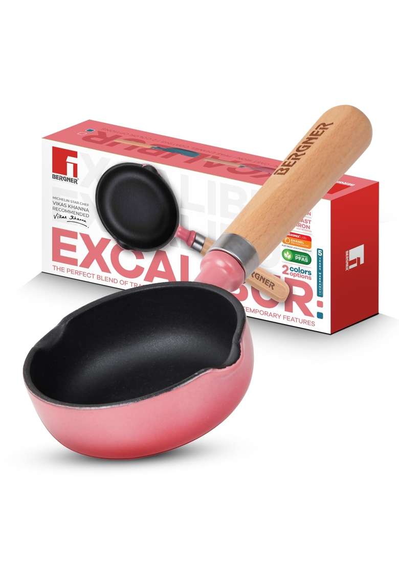BERGNER Excalibur Lightweight Cast Iron Tadka Pan | 200 ml | 6.8 fl oz | 12 cm | 4.7 Inch | Induction Compatible | Non-Stick - Indya