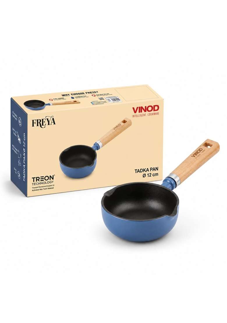 Vinod Freya Enameled Cast Iron Tadka Pan | 12 cm | 4.7 Inch | Induction Compatible | Non-Toxic - Indya